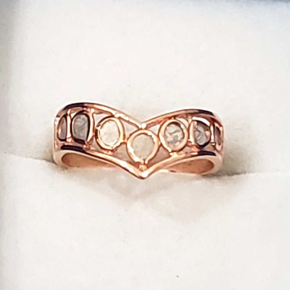 Artisan Crafted Polki Diamond chevron ring in 14K RG over 925 SS .50ct sz 7